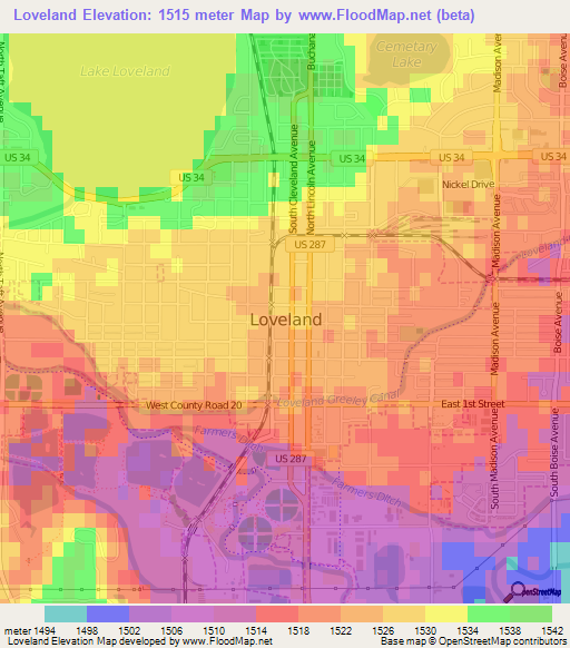 Loveland,US Elevation Map