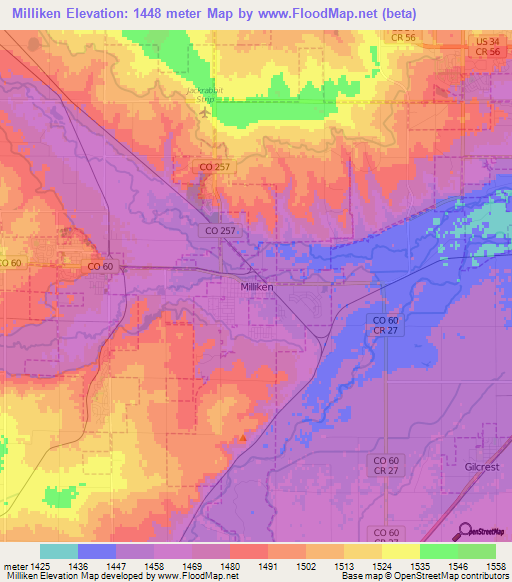 Milliken,US Elevation Map