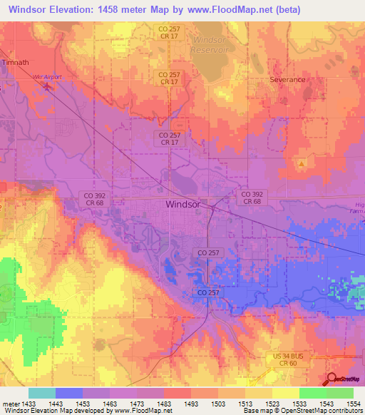 Windsor,US Elevation Map