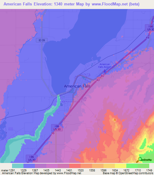 American Falls,US Elevation Map