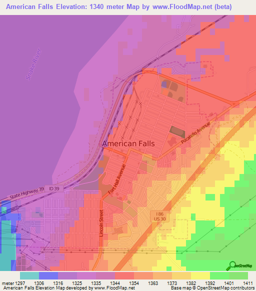 American Falls,US Elevation Map