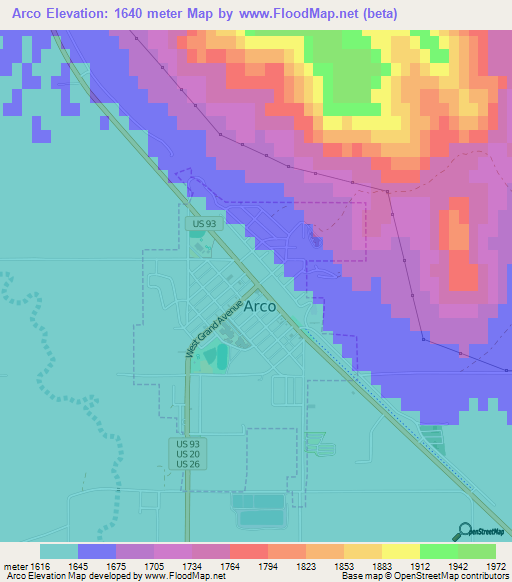 Arco,US Elevation Map