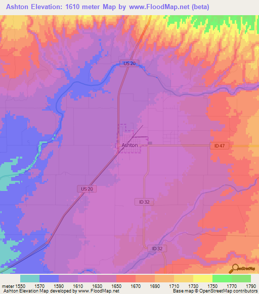 Ashton,US Elevation Map