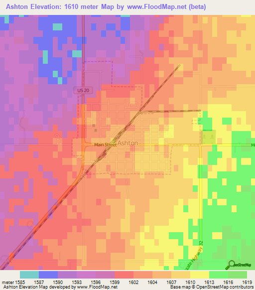 Ashton,US Elevation Map