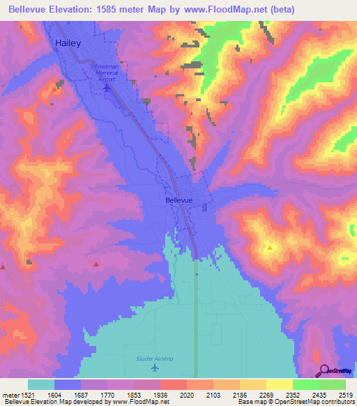 Bellevue,US Elevation Map