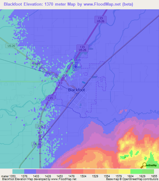 Blackfoot,US Elevation Map