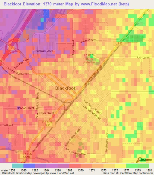 Blackfoot,US Elevation Map