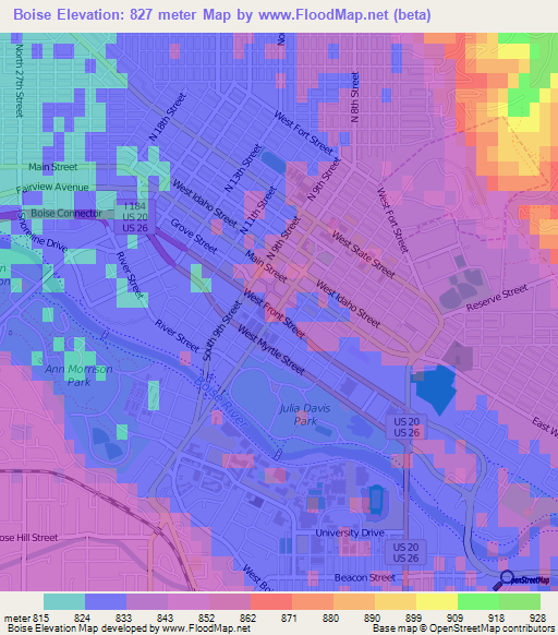 Boise,US Elevation Map