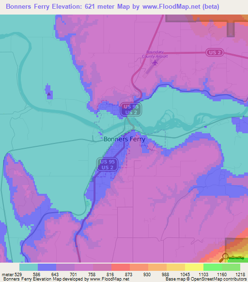 Bonners Ferry,US Elevation Map