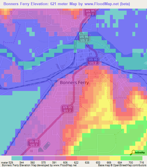 Bonners Ferry,US Elevation Map