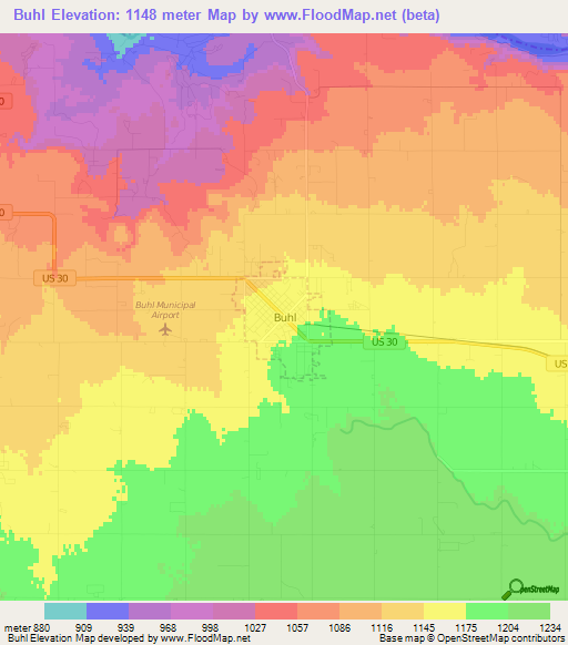 Buhl,US Elevation Map