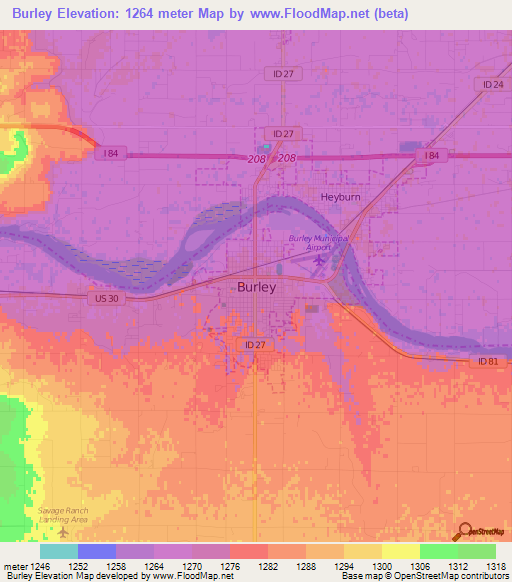 Burley,US Elevation Map