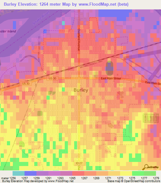 Burley,US Elevation Map