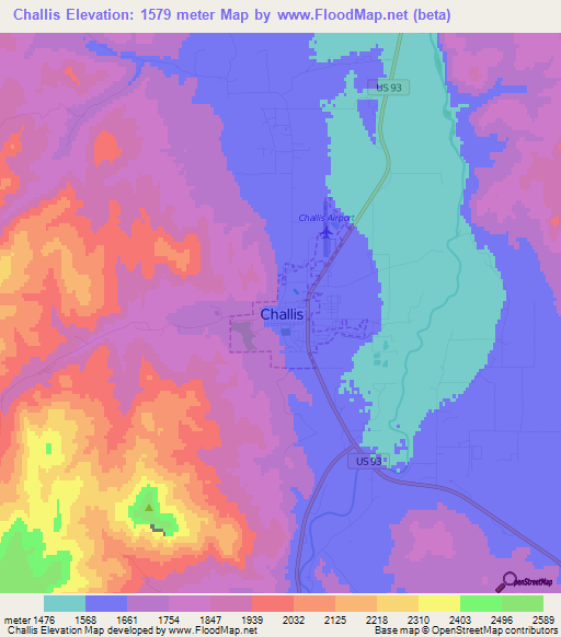 Challis,US Elevation Map