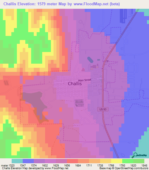 Challis,US Elevation Map