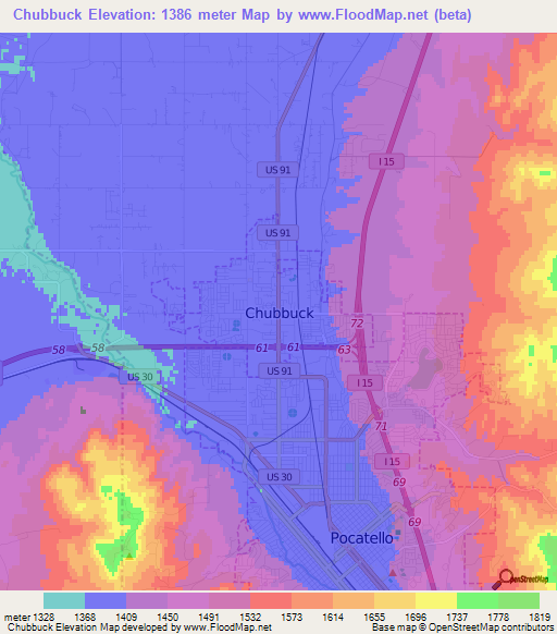 Chubbuck,US Elevation Map