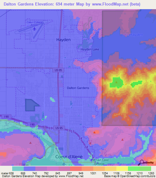 Dalton Gardens,US Elevation Map