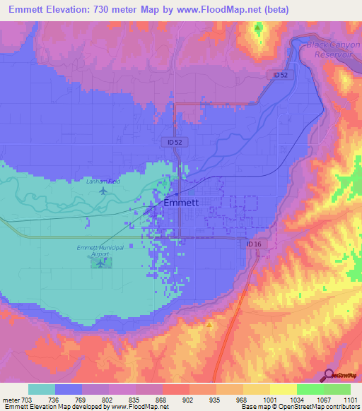 Emmett,US Elevation Map