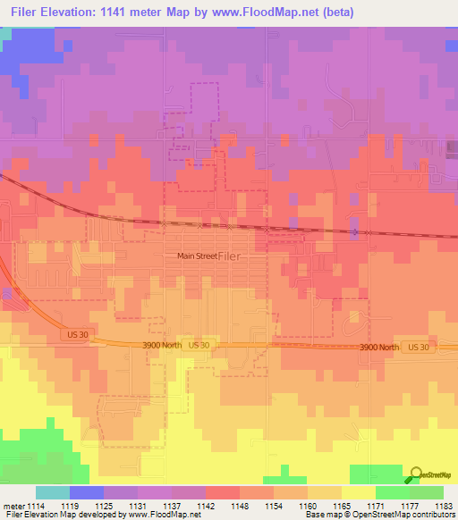 Filer,US Elevation Map