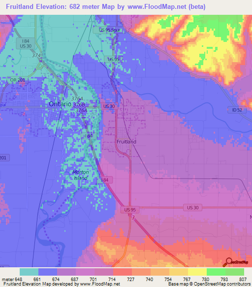 Fruitland,US Elevation Map