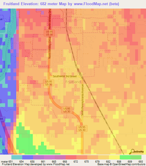 Fruitland,US Elevation Map