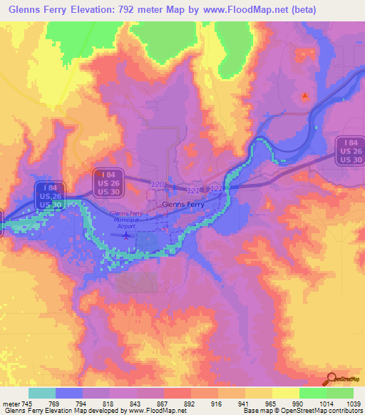 Glenns Ferry,US Elevation Map