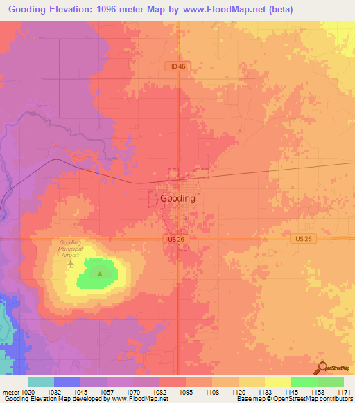 Gooding,US Elevation Map