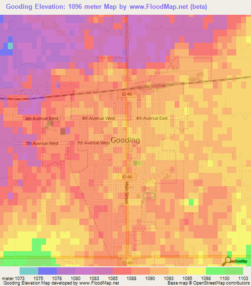 Gooding,US Elevation Map