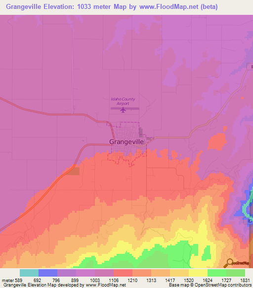 Grangeville,US Elevation Map