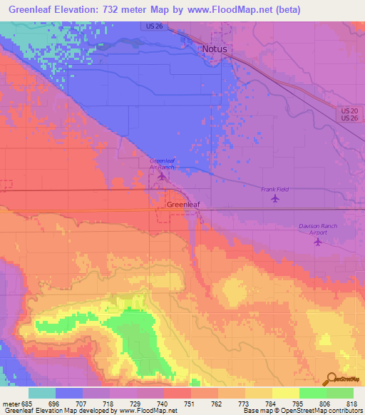 Greenleaf,US Elevation Map