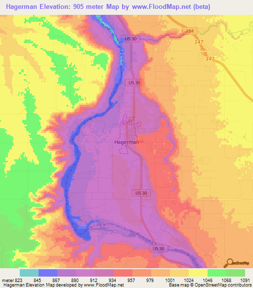 Hagerman,US Elevation Map