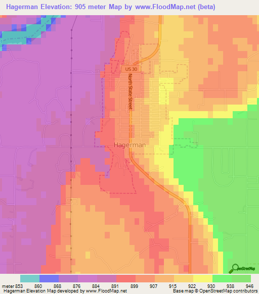 Hagerman,US Elevation Map