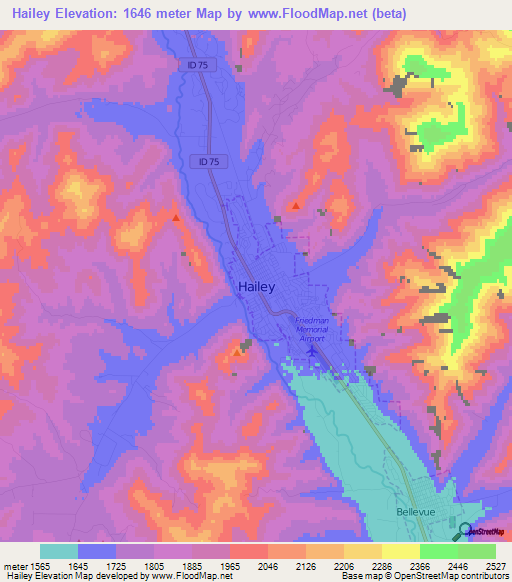 Hailey,US Elevation Map