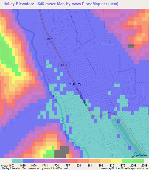 Hailey,US Elevation Map