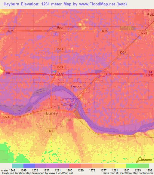 Heyburn,US Elevation Map