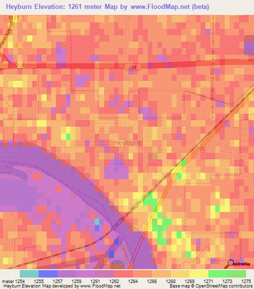 Heyburn,US Elevation Map