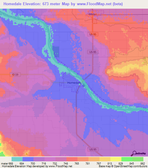 Homedale,US Elevation Map