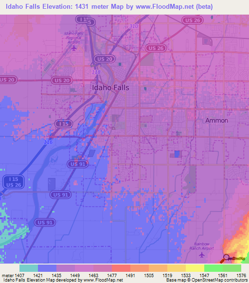 Idaho Falls,US Elevation Map