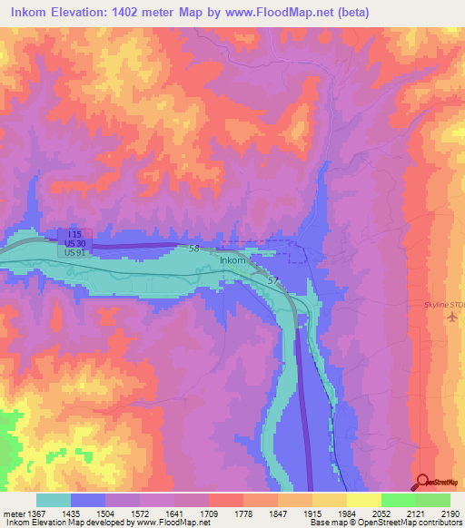 Inkom,US Elevation Map