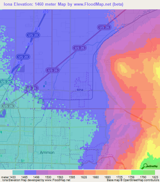 Iona,US Elevation Map