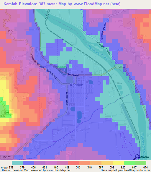 Kamiah,US Elevation Map