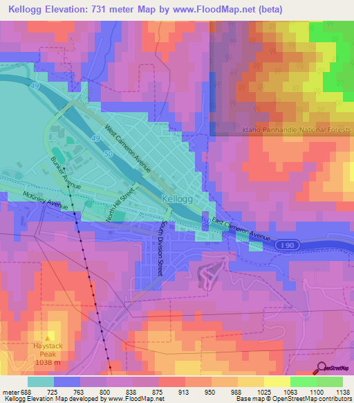 Kellogg,US Elevation Map