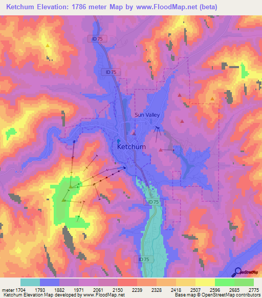 Ketchum,US Elevation Map