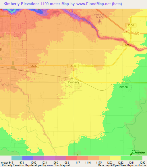 Kimberly,US Elevation Map