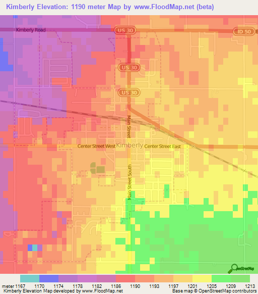 Kimberly,US Elevation Map