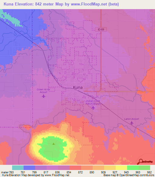 Kuna,US Elevation Map