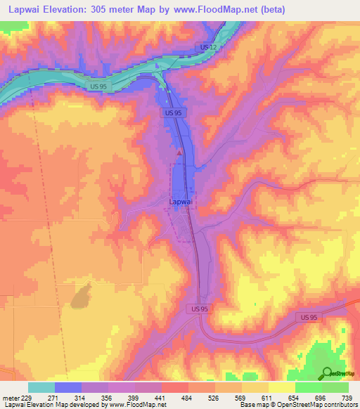 Lapwai,US Elevation Map