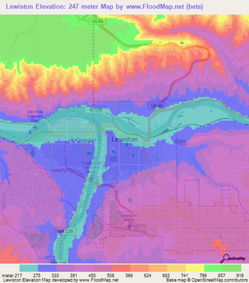 Lewiston,US Elevation Map