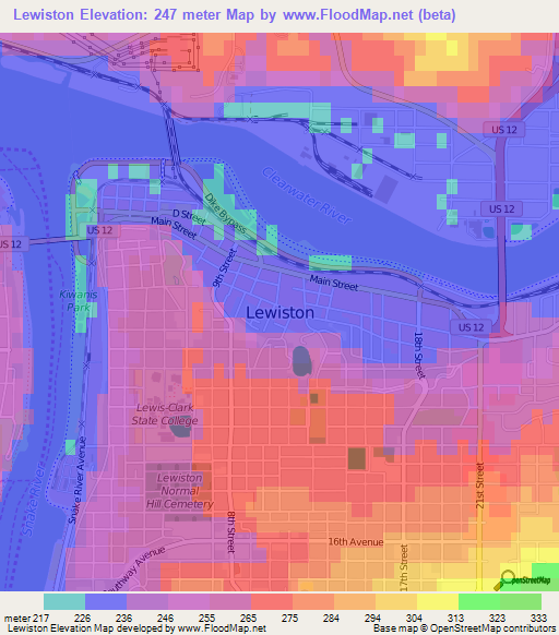 Lewiston,US Elevation Map