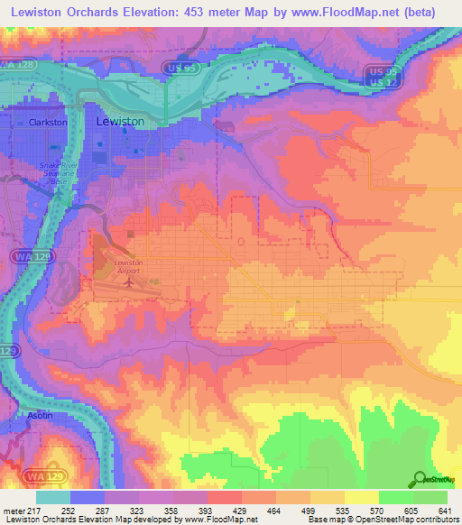 Lewiston Orchards,US Elevation Map